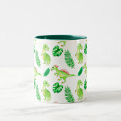 Cute Colorful Waterverf Pattern Oerwoud Dinosaur Tweekleurige Koffiemok (Center)