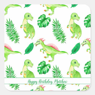 Cute Colorful Waterverf Pattern Oerwoud Dinosaur Vierkante Sticker