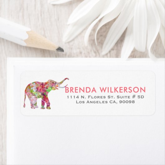 Cute Colorful Waterverven Flowers Elephant Etiket (Insitu)