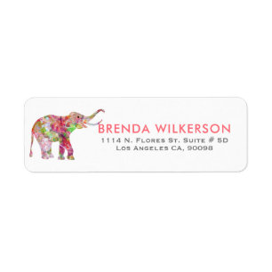 Cute Colorful Waterverven Flowers Elephant Etiket
