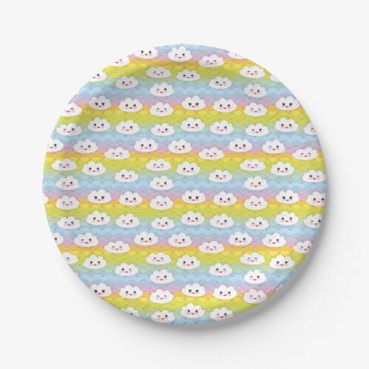 Cute Colorful Waves Emoji Kawaii Clouds Papieren Bordje (Voorkant)