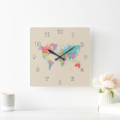 Cute & Colorful Wereldkaart Vierkante Klok (Huis)