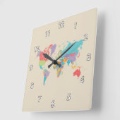 Cute & Colorful Wereldkaart Vierkante Klok (Hoek)