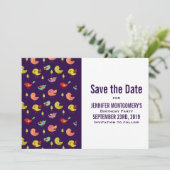Cute Colorful Whimsical Birds Pattern Birthday Save The Date (Staand voorkant)