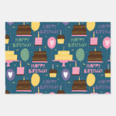 Cute Colorful Whimsical Birthday Animals Patroon Inpakpapier Vel (Voorkant 3)