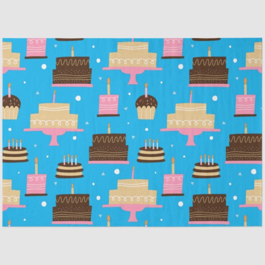 Cute Colorful Whimsical Birthday Pattern Blue Tissuepapier (Voorkant)
