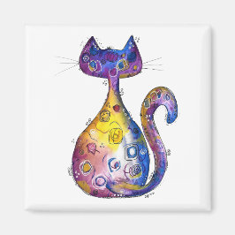 Cute Colorful Whimsical Cat Magneet