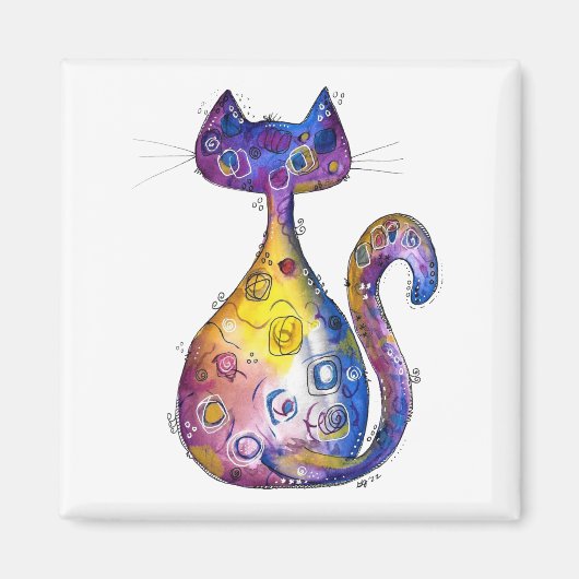 Cute Colorful Whimsical Cat Magneet (Voorkant)