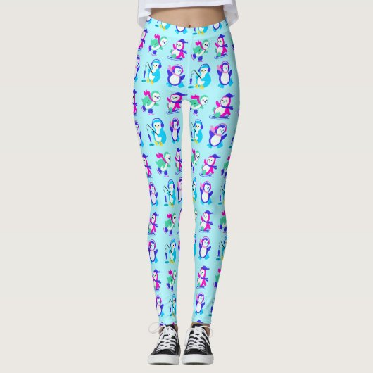 Cute Colorful Winter Penguins Leggings (Voorkant)