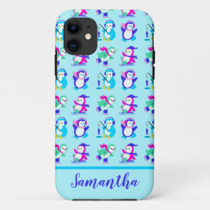 Cute Colorful Winter Penguins Personalized Case-Mate iPhone Case