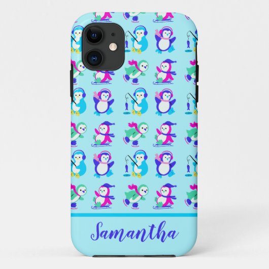 Cute Colorful Winter Penguins Personalized Case-Mate iPhone Case (Achterkant)