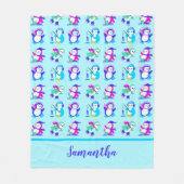 Cute Colorful Winter Penguins Personalized Fleece Deken (Voorkant)