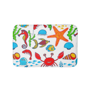 Cute Colorful Zee-life Illustratiepatroon 2 Badmat