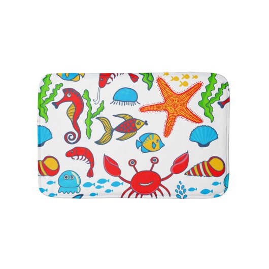 Cute Colorful Zee-life Illustratiepatroon 2 Badmat (Voorkant)