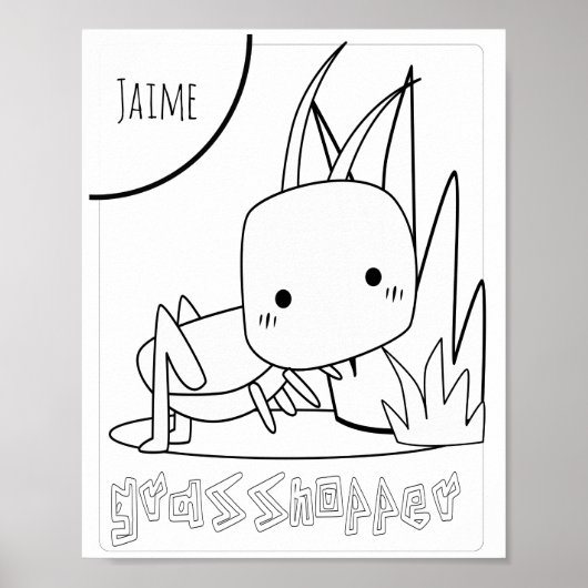 Cute Coloring Bugs Grasshopper Name Poster (Voorkant)