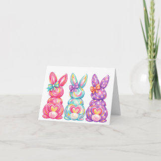 Cute colourful bunny rabbits easter card bedankkaart