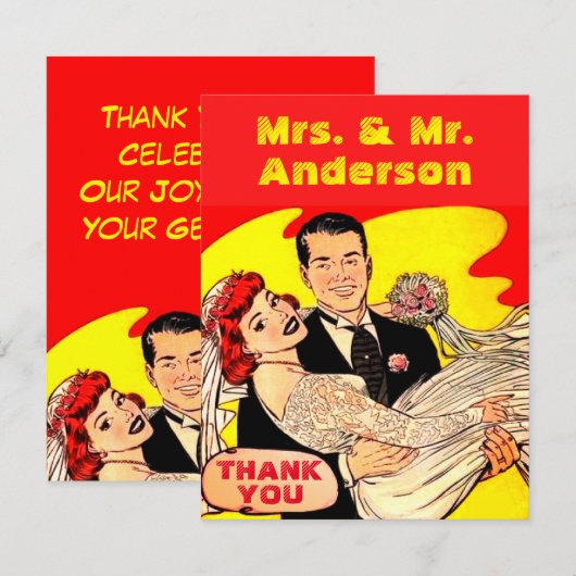 Cute comic bruiloft koppel dank u Briefkaart (Voorkant / Achterkant)