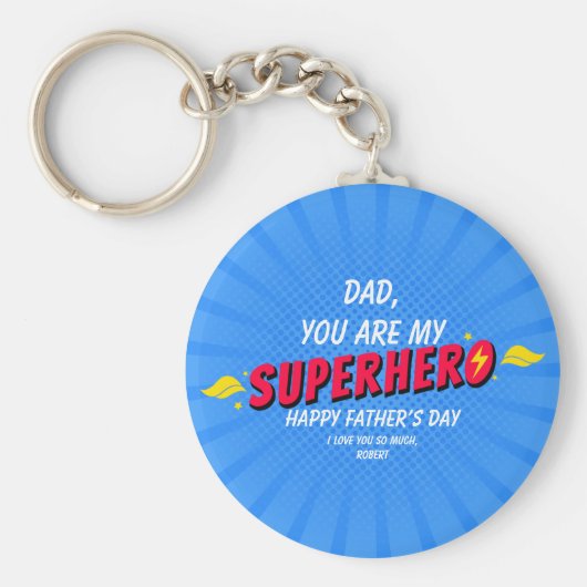 Cute Comic Superheld Fathers Day Sleutelhanger (Voorkant)