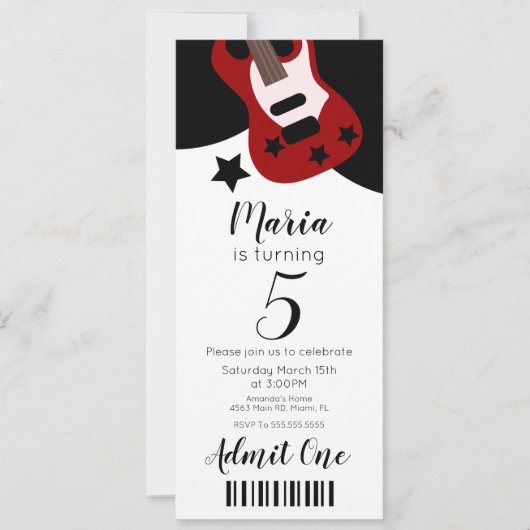 Cute Concert Music Stars Ticket Style Party Kaart (Voorkant)