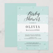 Cute Confetti Aqua Stripes Boy Baby shower nodigt Kaart (Voorkant / Achterkant)