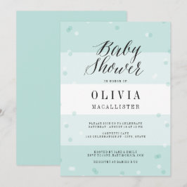 Cute Confetti Aqua Stripes Boy Baby shower nodigt Kaart