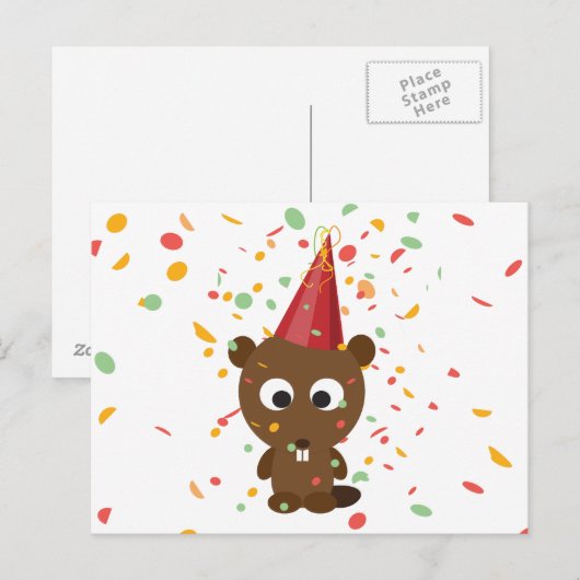 Cute Confetti Party Beaver Briefkaart (Voorkant / Achterkant)