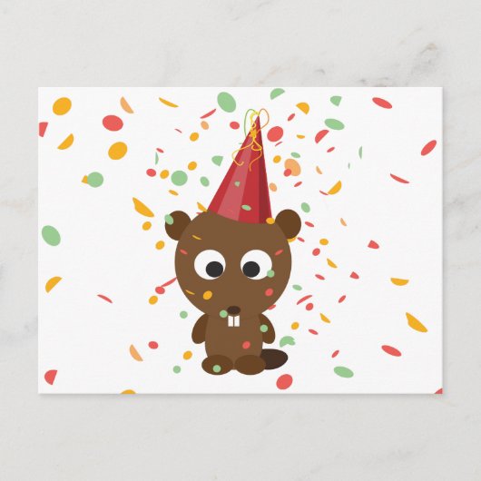 Cute Confetti Party Beaver Briefkaart (Voorkant)