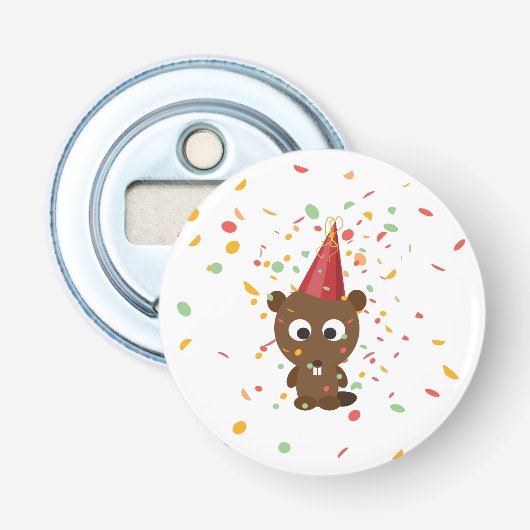 Cute Confetti Party Beaver Button Flesopener (Voorkant)