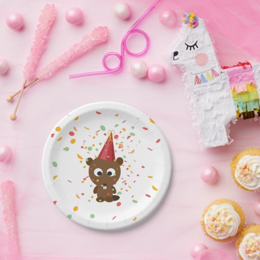 Cute Confetti Party Beaver Papieren Bordje (Feest)