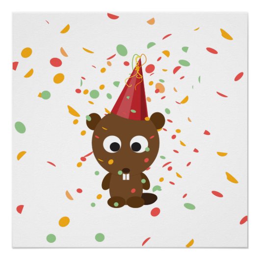 Cute Confetti Party Beaver Poster (Voorkant)