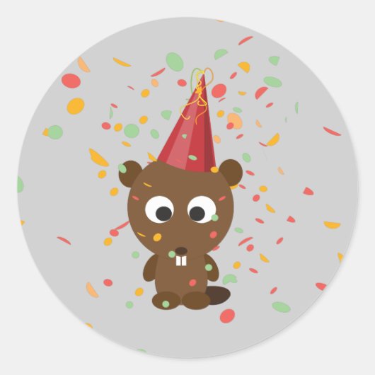 Cute Confetti Party Beaver Ronde Sticker (Voorkant)