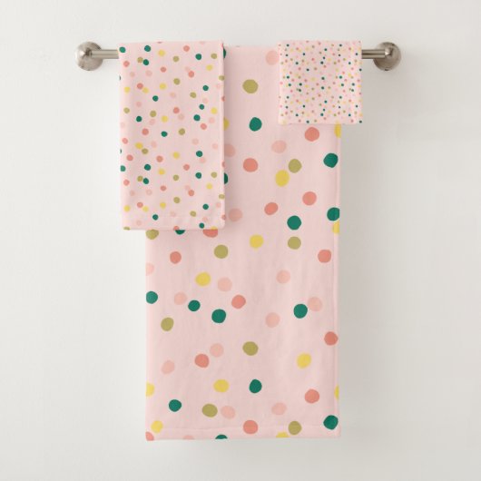 Cute Confetti Polka Dots Pattern Blush Green Bad Handdoek (Insitu)