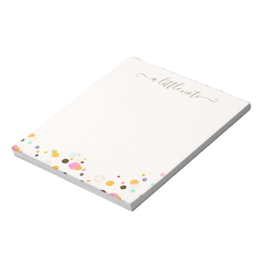Cute Confetti Signature Script Note Kaart Notitieblok (Linkerzijde)
