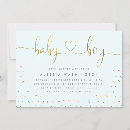 Cute Confetti Sprinkle Gold Boy Baby shower Kaart (Voorkant)