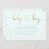 Cute Confetti Sprinkle Gold Boy Baby shower Kaart (Voorkant / Achterkant)