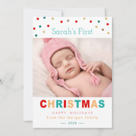 Cute Confetti Stippen Baby eerste kerstfoto Feestdagenkaart