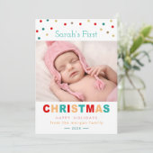 Cute Confetti Stippen Baby eerste kerstfoto Feestdagenkaart (Staand voorkant)