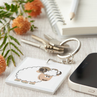 Cute Confident Cartoon Ram Acryllic Sleutelhanger