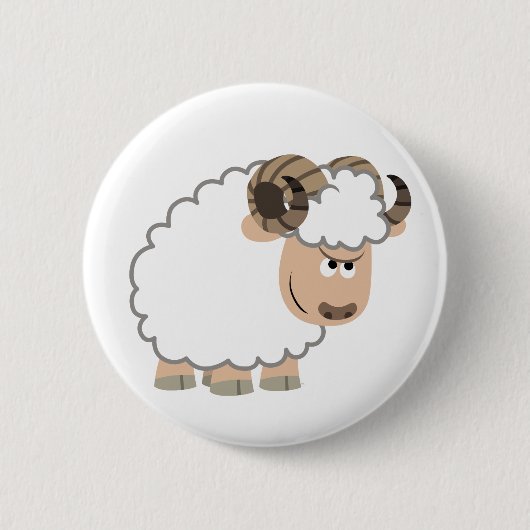 Cute Confident Cartoon Ram Button Badge (Voorkant)