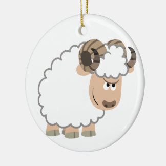 Cute Confident Cartoon Ram Keramisch Ornament