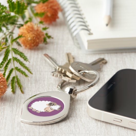 Cute Confident Cartoon Ram Metal Sleutelhanger (Zijkant)