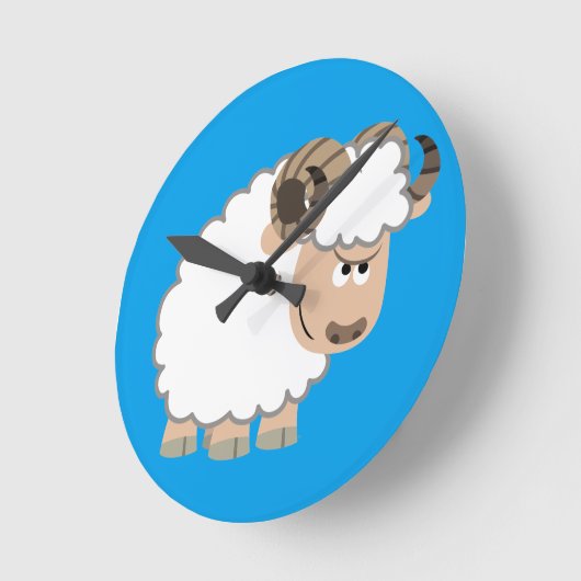 Cute Confident Cartoon Ram Ronde Klok (Hoek)