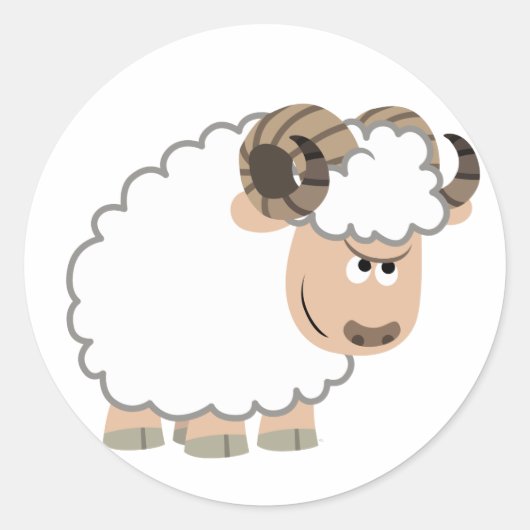 Cute Confident Cartoon Ram Ronde Sticker (Voorkant)
