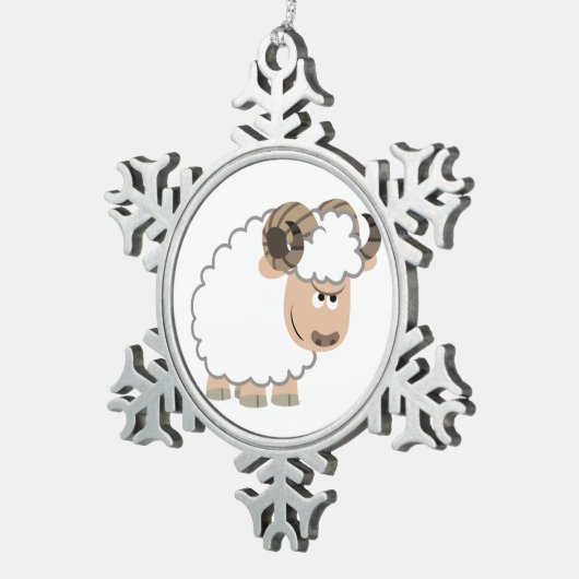 Cute Confident Cartoon Ram Tin Sneeuwvlok Ornament (Rechts)
