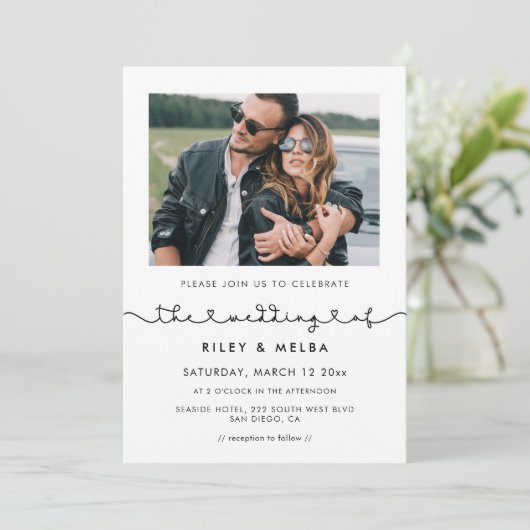 Cute connect hartfont photobruiloft kaart (Staand voorkant)