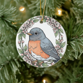 Cute Connecticut Bird With Mountain Laurel Keramisch Ornament