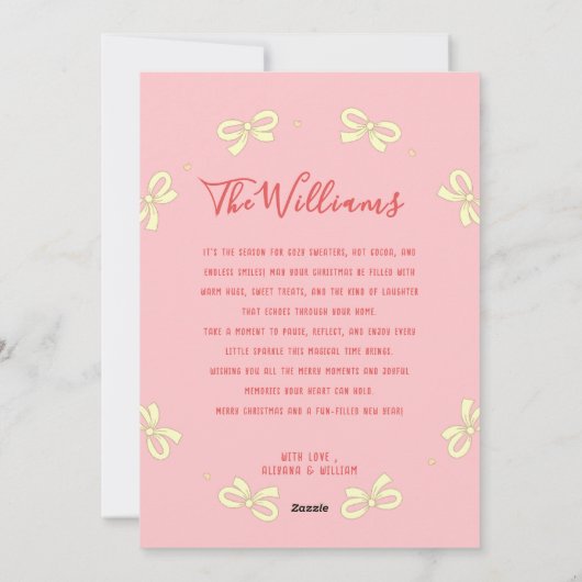 Cute Conquette Pink Bow Holiday Custom Photo   Feestdagenkaart (Achterkant)