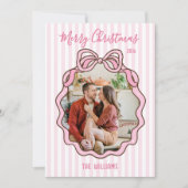Cute Conquette Roze Strik Custom Fotokerstkaart Feestdagenkaart (Voorkant)