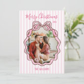 Cute Conquette Roze Strik Custom Fotokerstkaart Feestdagenkaart (Staand voorkant)