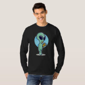 Cute Conspiracy Theory UFO Alien Eating Pizza T-shirt (Voorkant volledig)